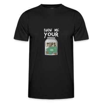 Show me your tips design for a waitress - Men's Functional T-Shirt - black - Front - AI Model Male 178 dark (178cm)