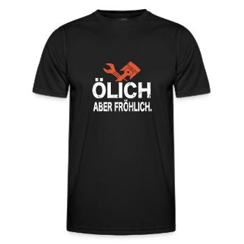 Ölich Aber Fröhlich - Zweirad Mechaniker Motorrad - Männer Funktions-T-Shirt - Schwarz - Vorne - AI Model Male 178 dark (178cm)