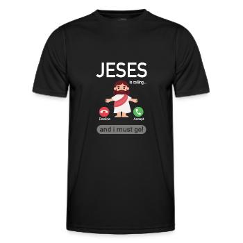 Jeses Is Calling - Phone Call From Jesus Joke - Men's Functional T-Shirt - black - Front - AI Model Male 178 dark (178cm)