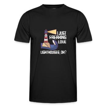Lighthouse Seaside Nautical I just love lighthouse - Men's Functional T-Shirt - black - Front - AI Model Male 178 dark (178cm)