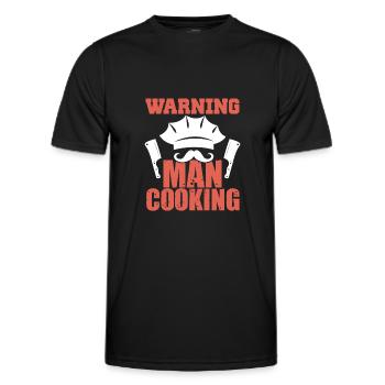 warnung mann kochen - Männer Funktions-T-Shirt - Schwarz - Vorne - AI Model Male 178 dark (178cm)