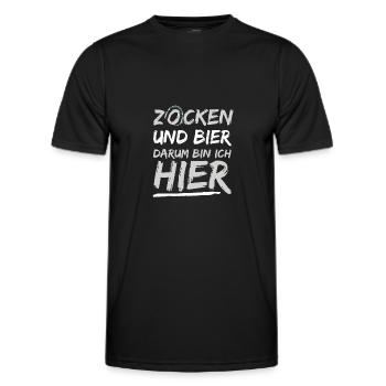 Zocken Und Bier Darum Bin Ich Hier Lustiges - Männer Funktions-T-Shirt - Schwarz - Vorne - AI Model Male 178 dark (178cm)