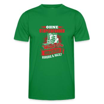 Staplerfahrer Spruch - Hungrig Obdachlos Nackt - Männer Funktions-T-Shirt - Kelly Green - Vorne - AI Model Male 178 dark (178cm)