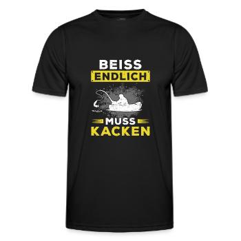 Lustiges Angler Fischer Beiss endlich muss kacken - Männer Funktions-T-Shirt - Schwarz - Vorne - AI Model Male 178 dark (178cm)