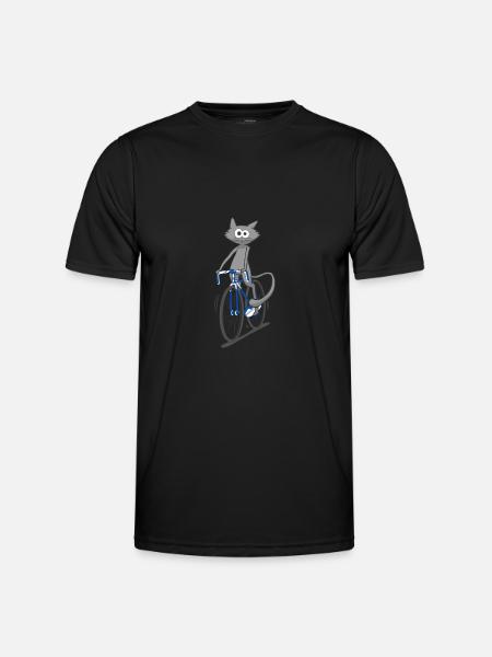 Kat rijdt fiets mountainbike cadeau - Functioneel T-shirt voor mannen - zwart