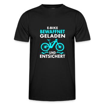 E-Bike Geladen und Entsichert - E-MTB Fahrrad - Männer Funktions-T-Shirt - Schwarz - Vorne - AI Model Male 178 dark (178cm)