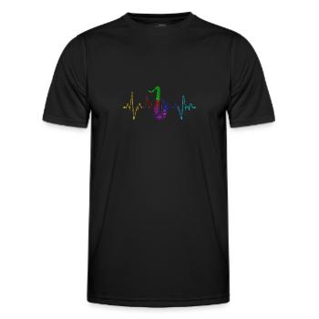 Retro Saxophone Heartbeat ECG Saxophonist Music - Men's Functional T-Shirt - black - Front - AI Model Male 178 dark (178cm)