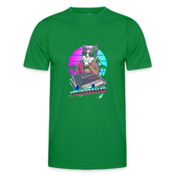 Synthesizer Vaporwave Cat Modular Analog - Men's Functional T-Shirt - kelly green - Front - AI Model Male 178 dark (178cm)