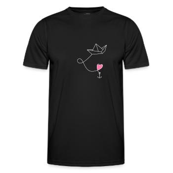 Paper ship Paper boat with anchor in the sea - Men's Functional T-Shirt - black - Front - AI Model Male 178 dark (178cm)