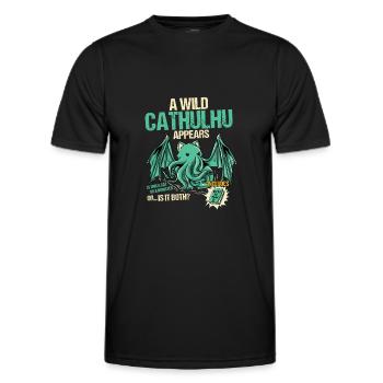 A wild cathulhu appears - Kawaii - Men's Functional T-Shirt - black - Front - AI Model Male 178 dark (178cm)