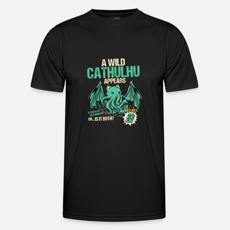 A wild cathulhu appears - Kawaii Men's Functional T-Shirt