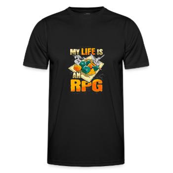 My life is an RPG Shirt für RPG Gamer - Männer Funktions-T-Shirt - Schwarz - Vorne - AI Model Male 178 dark (178cm)