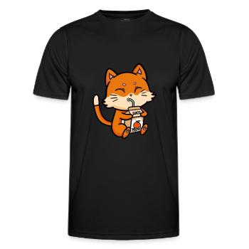 Cat Drinks Orange Juice Anime Manga - Men's Functional T-Shirt - black - Front - AI Model Male 178 dark (178cm)