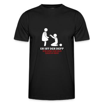 Er ist der Depp Outfit Männer Junggesellenabschied - Männer Funktions-T-Shirt - Schwarz - Vorne - AI Model Male 178 dark (178cm)