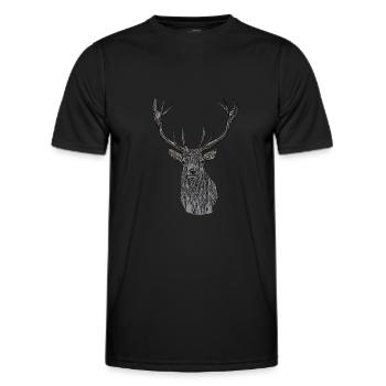 Hirsch Wapiti Hunts Animal Motif Imprint Animal Face - Men's Functional T-Shirt - black - Front - AI Model Male 178 dark (178cm)