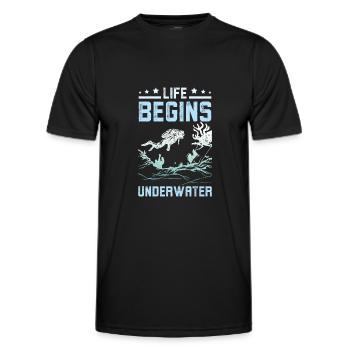 Life Begins underwater - Männer Funktions-T-Shirt - Schwarz - Vorne - AI Model Male 178 dark (178cm)