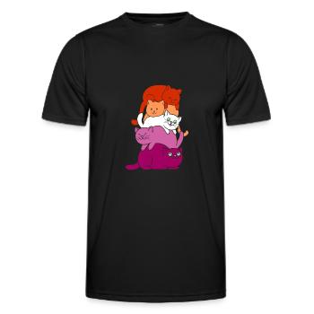 Lesbian Katze Katzen Stapel - Männer Funktions-T-Shirt - Schwarz - Vorne - AI Model Male 178 dark (178cm)