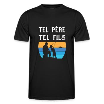 Tel père tel fils pêche idée cadeau t-shirt - T-shirt sport Homme - noir - Devant - AI Model Male 178 dark (178cm)