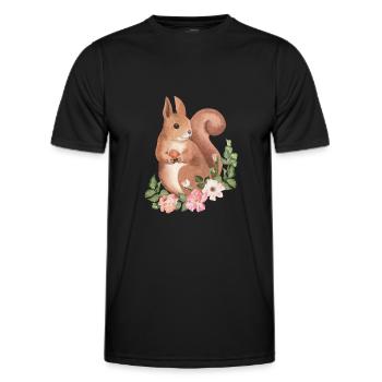 Squirrel Acorn Flower Floral - Men's Functional T-Shirt - black - Front - AI Model Male 178 dark (178cm)