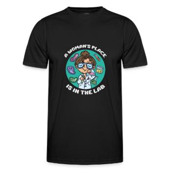 Der Platz einer Frau ist im Labor - Männer Funktions-T-Shirt - Schwarz - Vorne - AI Model Male 178 dark (178cm)