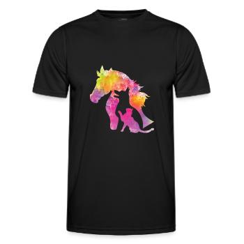 Pferd Hund und Katze Fun bunt Haustier Tierfreunde - Männer Funktions-T-Shirt - Schwarz - Vorne - AI Model Male 178 dark (178cm)