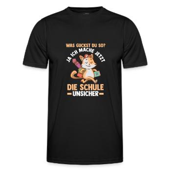 Schulkind Katze Schüler Schulanfang Einschulung - Männer Funktions-T-Shirt - Schwarz - Vorne - AI Model Male 178 dark (178cm)