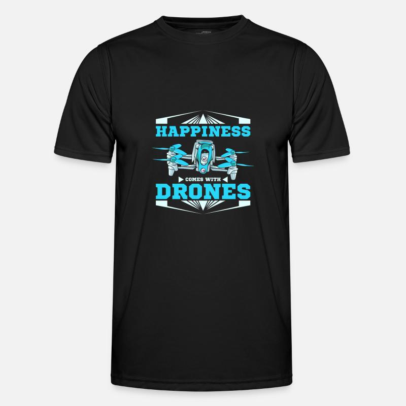 Happiness comes with drones - Männer Funktions-T-Shirt - Schwarz