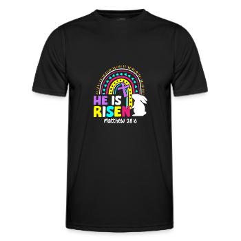 He Is Risen Matthew 28:6 Jesus Christ Auferstehung - Männer Funktions-T-Shirt - Schwarz - Vorne - AI Model Male 178 dark (178cm)