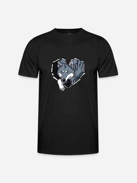 Crack Wolf Torn Hole Heart Wolf Face - Men's Functional T-Shirt - black