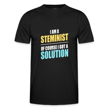 Je suis un steministe - Bien sûr, j’ai une solution - T-shirt sport Homme - noir - Devant - AI Model Male 178 dark (178cm)