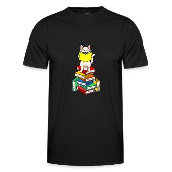 Katze Liest Gedichte Dichter Schriftsteller Autor - Männer Funktions-T-Shirt - Schwarz - Vorne - AI Model Male 178 dark (178cm)
