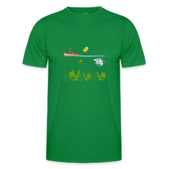 Funny Fishing Shark Fisherman Great White Shark - Men's Functional T-Shirt - kelly green - Front - AI Model Male 178 dark (178cm)