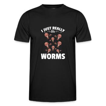 Compost worm lover Happy Worm I like worms - Men's Functional T-Shirt - black - Front - AI Model Male 178 dark (178cm)