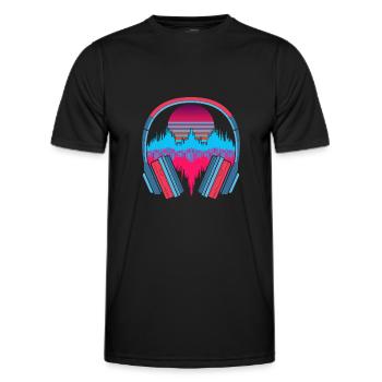 Music Gift Headphone 90s Synthwave Soundwave - Men's Functional T-Shirt - black - Front - AI Model Male 178 dark (178cm)