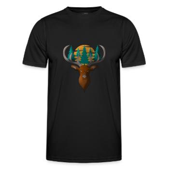 Deer head motif with forest and full moon - Men's Functional T-Shirt - black - Front - AI Model Male 178 dark (178cm)