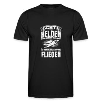 Echte Helden brauchen keinen Umhang zum Fliegen - - Männer Funktions-T-Shirt - Schwarz - Vorne - AI Model Male 178 dark (178cm)