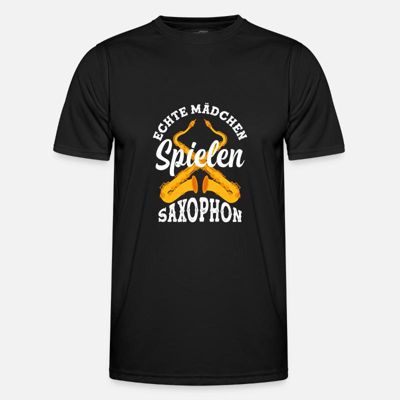 Echte Mädchen Spielen Saxophon - Männer Funktions-T-Shirt - Schwarz