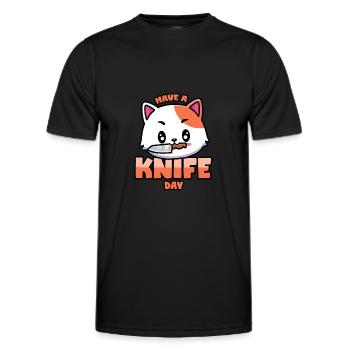 Chat avec couteau: Avoir une journée au couteau - T-shirt sport Homme - noir - Devant - AI Model Male 178 dark (178cm)