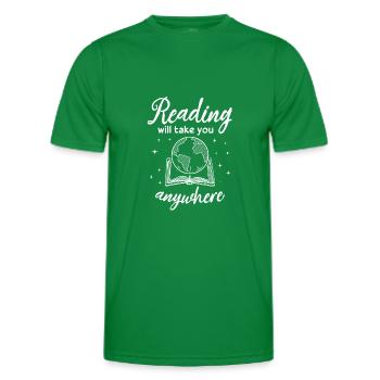 Reading Will Take You Anywhere Adventure Book - Men's Functional T-Shirt - kelly green - Front - AI Model Male 178 dark (178cm)