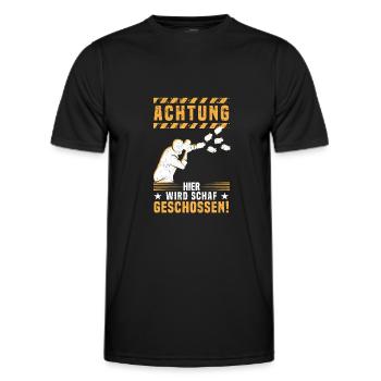 Fotografie Achtung Hier wird Schaf geschossen - - Männer Funktions-T-Shirt - Schwarz - Vorne - AI Model Male 178 dark (178cm)
