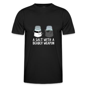 A Salt with a Deadly Weapon - Dad Joke - Männer Funktions-T-Shirt - Schwarz - Vorne - AI Model Male 178 dark (178cm)