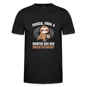 Frisch froh und munter aus der Nachtschicht! Pfleg - Männer Funktions-T-Shirt - Schwarz - Vorne - AI Model Male 178 dark (178cm)