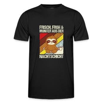 Frisch froh und munter aus der Nachtschicht! Pfleg - Männer Funktions-T-Shirt - Schwarz - Vorne - AI Model Male 178 dark (178cm)