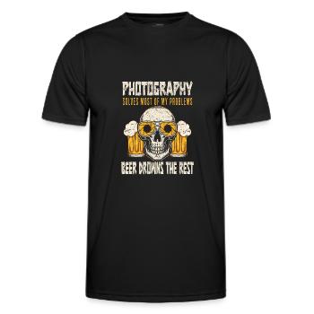 La photographie résout la plupart de mes problèmes : la bière - T-shirt sport Homme - noir - Devant - AI Model Male 178 dark (178cm)