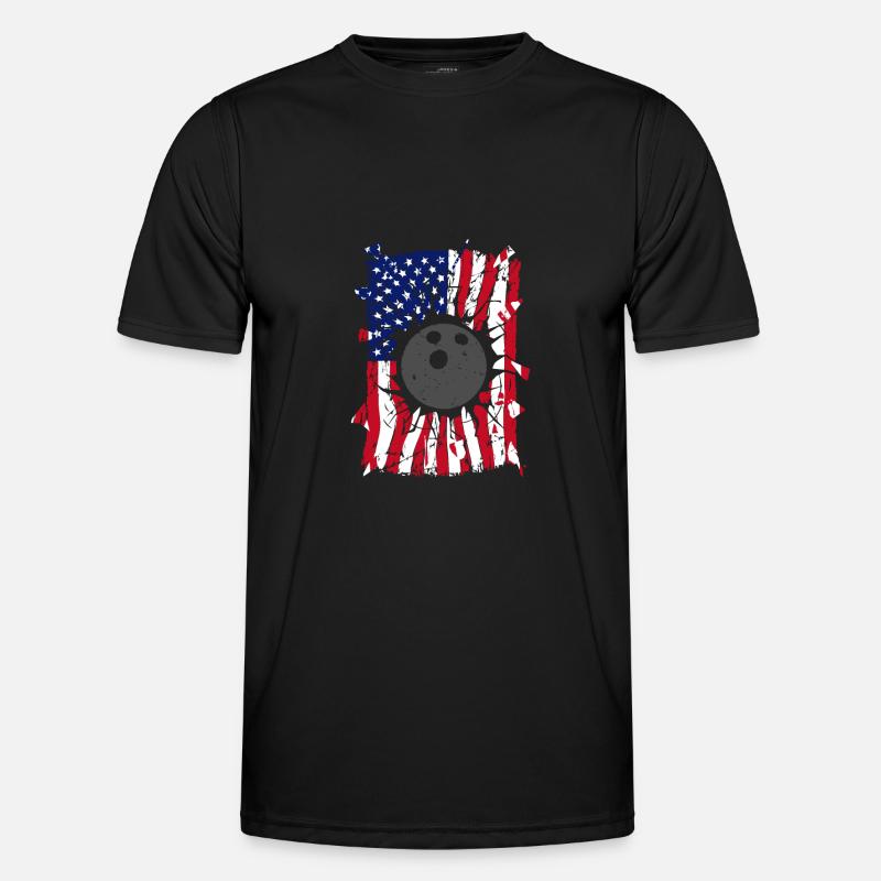 Bowling Torn American Flag - Men's Functional T-Shirt - black