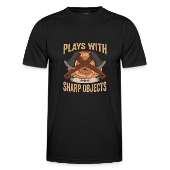 Axt Plays With Sharp Objects Holzfäller - Männer Funktions-T-Shirt - Schwarz - Vorne - AI Model Male 178 dark (178cm)