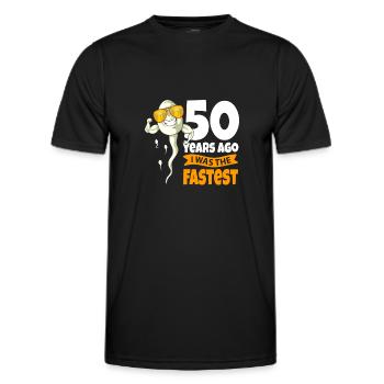 50ème anniversaire cadeau sperme 50 ans - T-shirt sport Homme - noir - Devant - AI Model Male 178 dark (178cm)