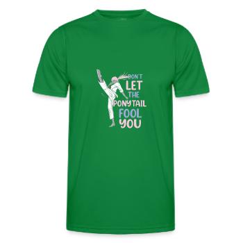 Ne laissez pas la queue de cheval vous tromper Karaté drôle - T-shirt sport Homme - vert - Devant - AI Model Male 178 dark (178cm)