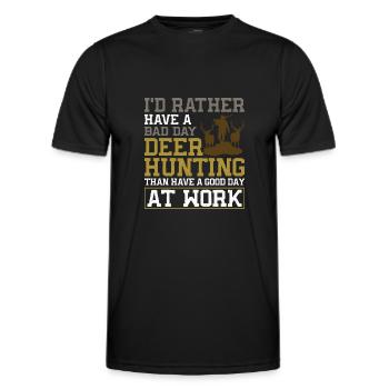 Chasseur de cerfs buck J’aurais - T-shirt sport Homme - noir - Devant - AI Model Male 178 dark (178cm)