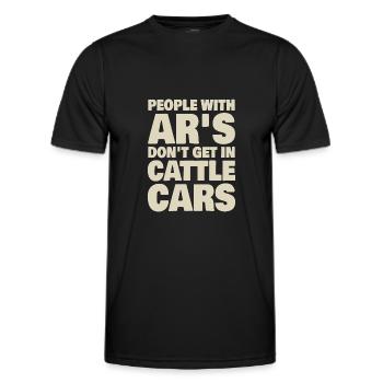 Les personnes atteintes de RA ne montent pas dans les wagons à bestiaux - T-shirt sport Homme - noir - Devant - AI Model Male 178 dark (178cm)